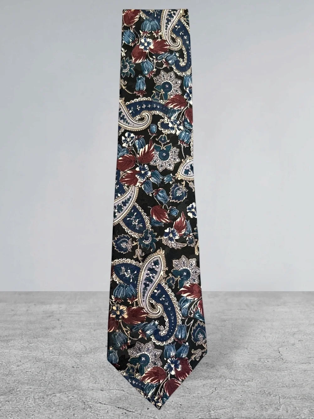 Christian Dior Men's Vintage Neck Tie, Burgundy, Black, Green Paisley Floral